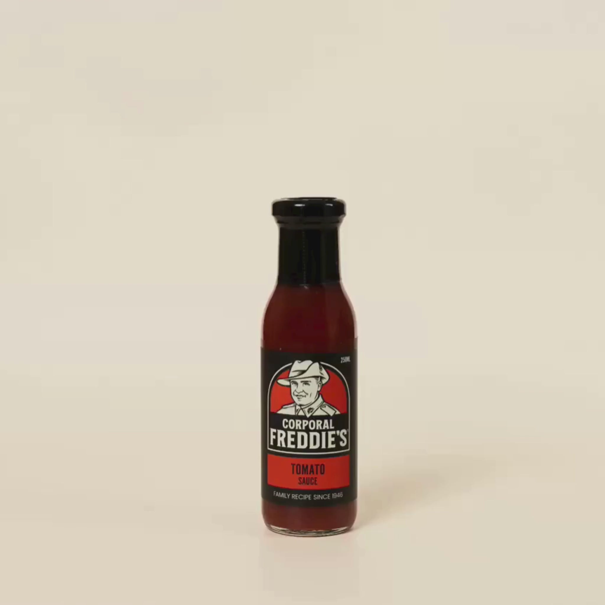 corporal freddie's tomato sauce bottle turning around
